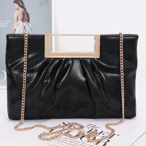 Faux Leather Metal Handle Clutch